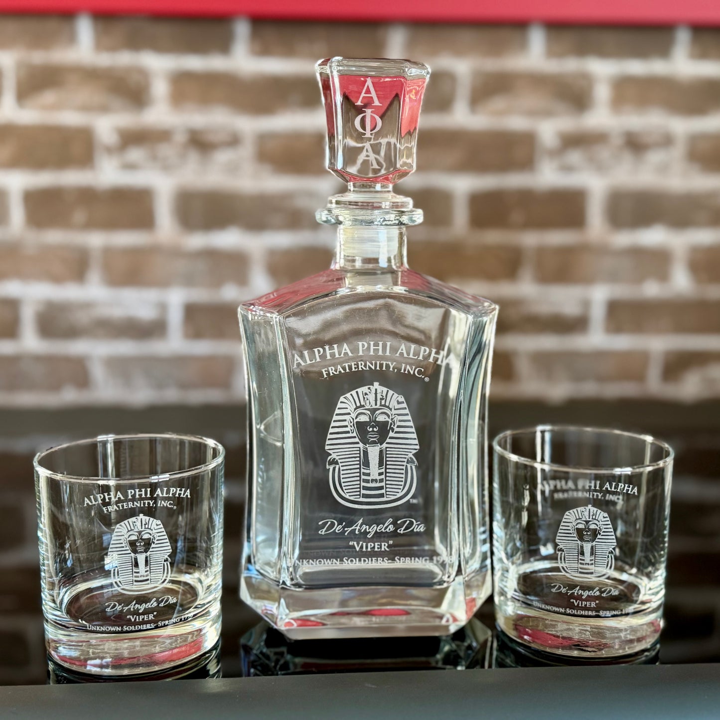 Custom Engraved Alpha Phi Alpha Decanter Set