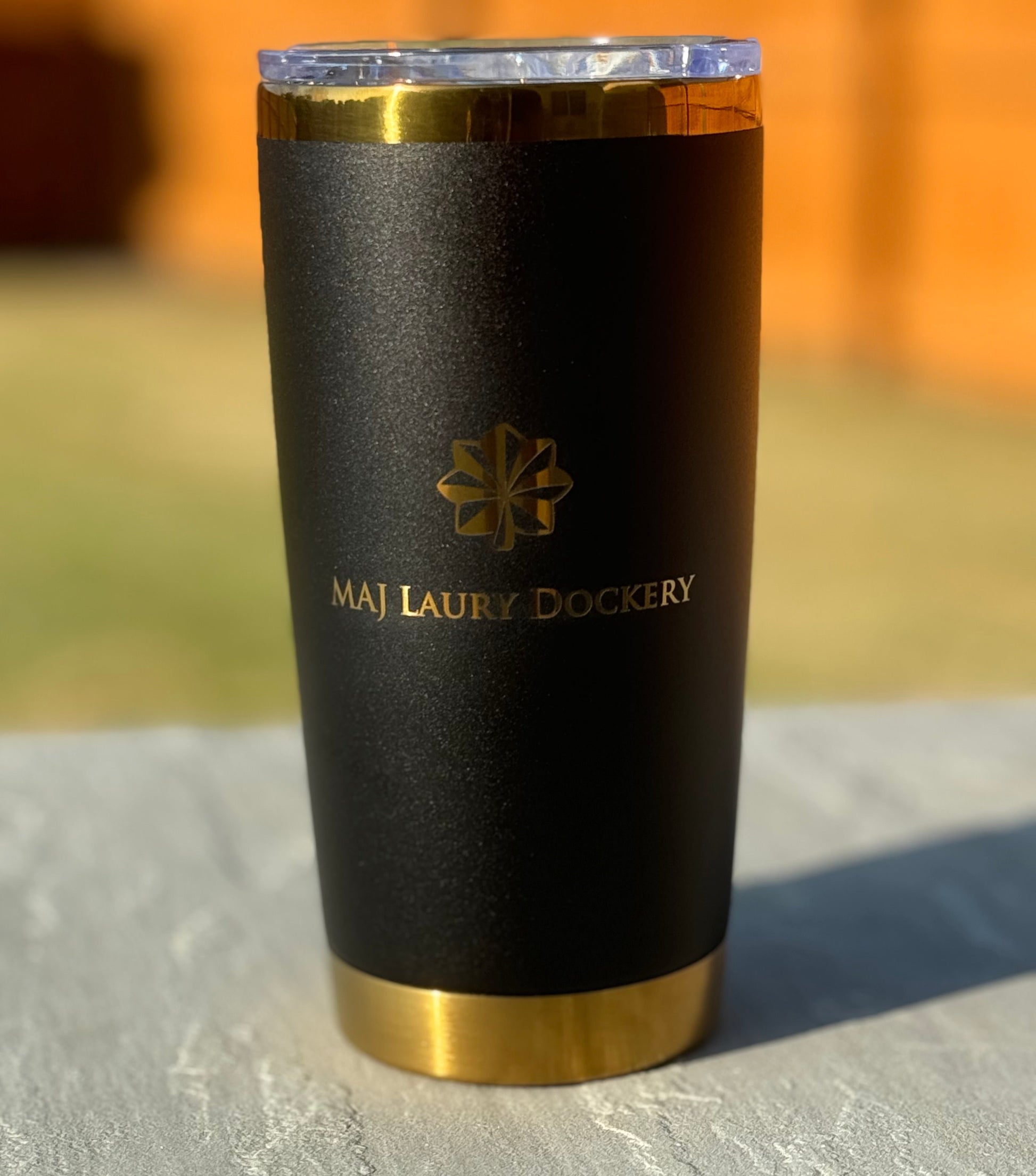 Black and Gold Engraved Tumbler With Miliary Ranking