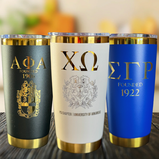 Custom Engraved Greek Tumblers (Gold Plated-20 oz)